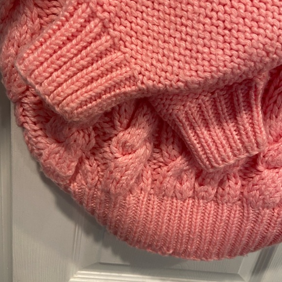Lady Van Heusen Size L Chunky Bubblegum Pink Hand Knit Cable Collared Sweater - Picture 5 of 10